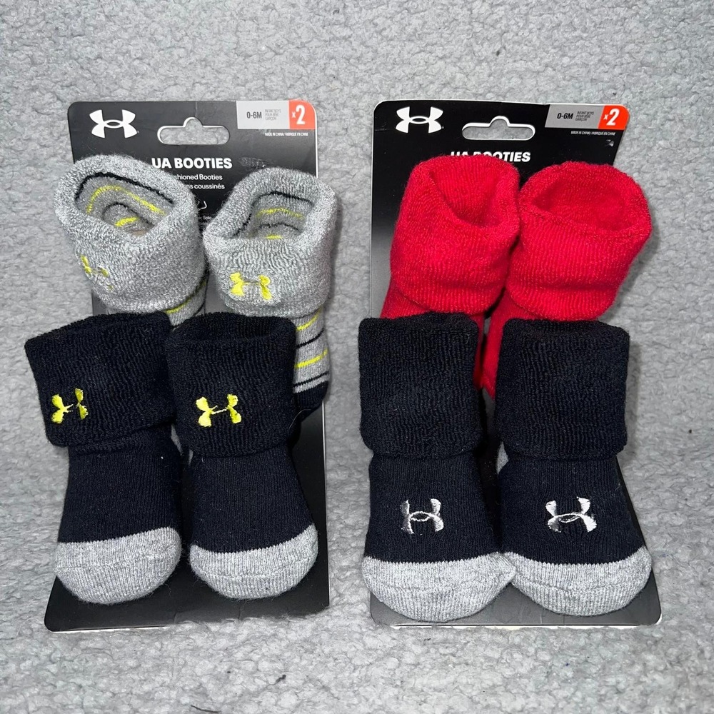 NWT Lot of 2 Under Armour Booties/Socks Baby‎ Sz 0-6M ASRT Colors 4-Pair Package